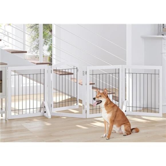 96-inch Extra Wide 30-inches Tall Dog Gate with Door Walk Through, Freestanding - Picture 1 of 7